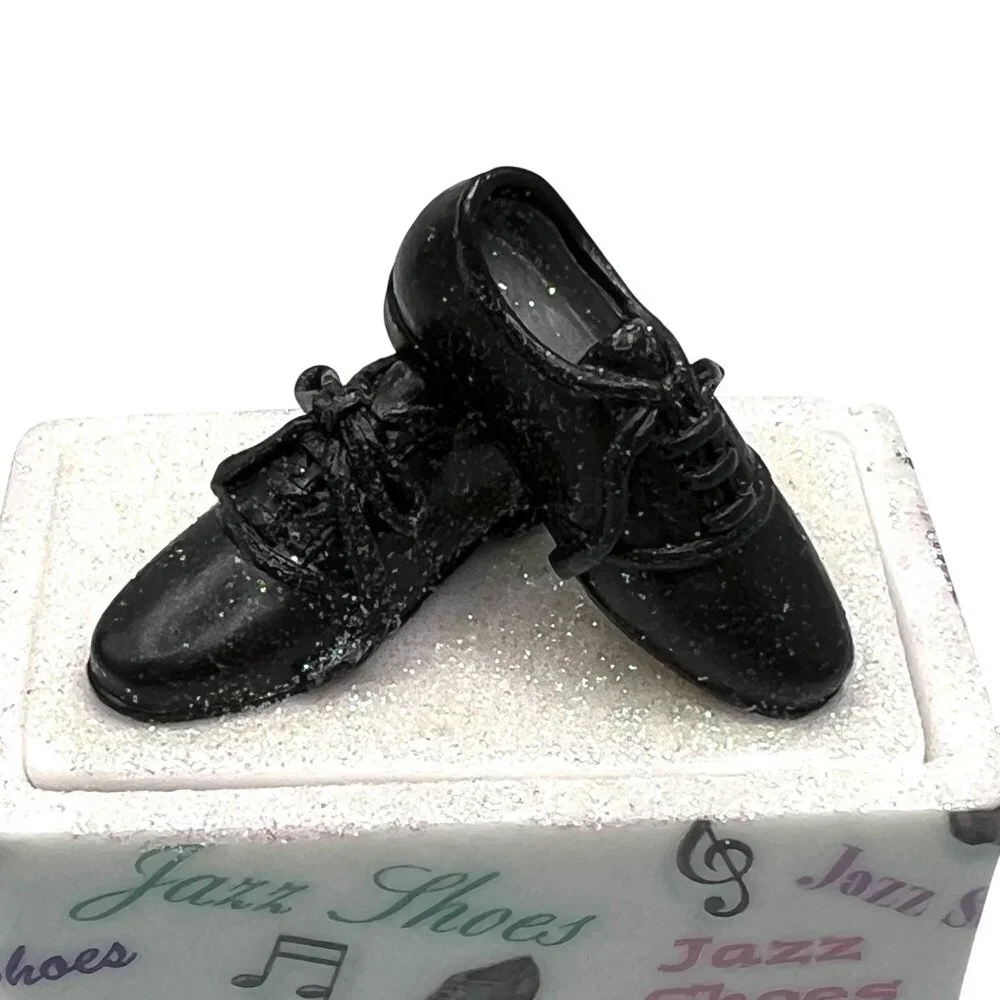 Enesco Jazz Shoes Trinket Porcelain Box Jewelry Glitter Collectible Musical Gift